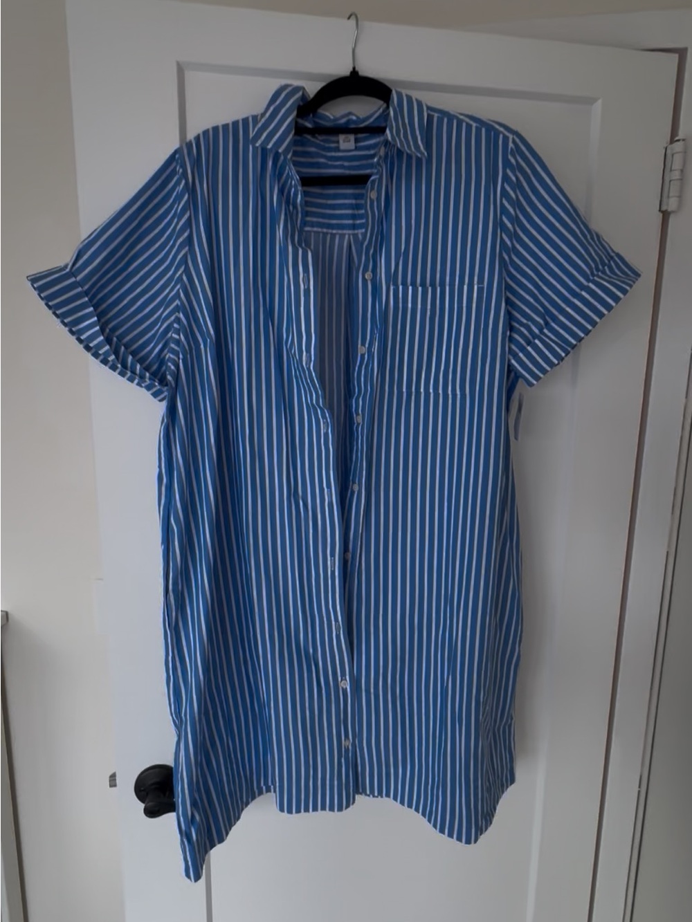 Old Navy button-down shirt dress short sleeve blue and white striped XL tall
